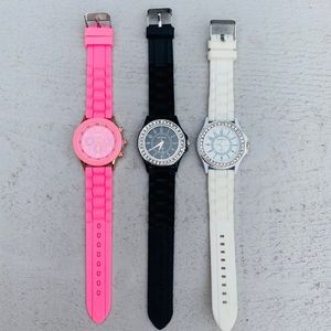 Geneva Quartz Watch Set - Pink, Black, White